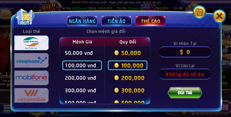 Rút tiền qua thẻ cào được ưu tiên lựa chọn tại cổng game Rikvip.
