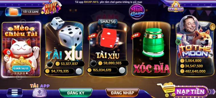 Sảnh game đa dạng tại cổng game RikVip